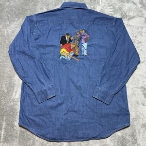 Vintage 90s Joe Camel Hard Pack Denim Shirt Embroidered Large Promo Blue
